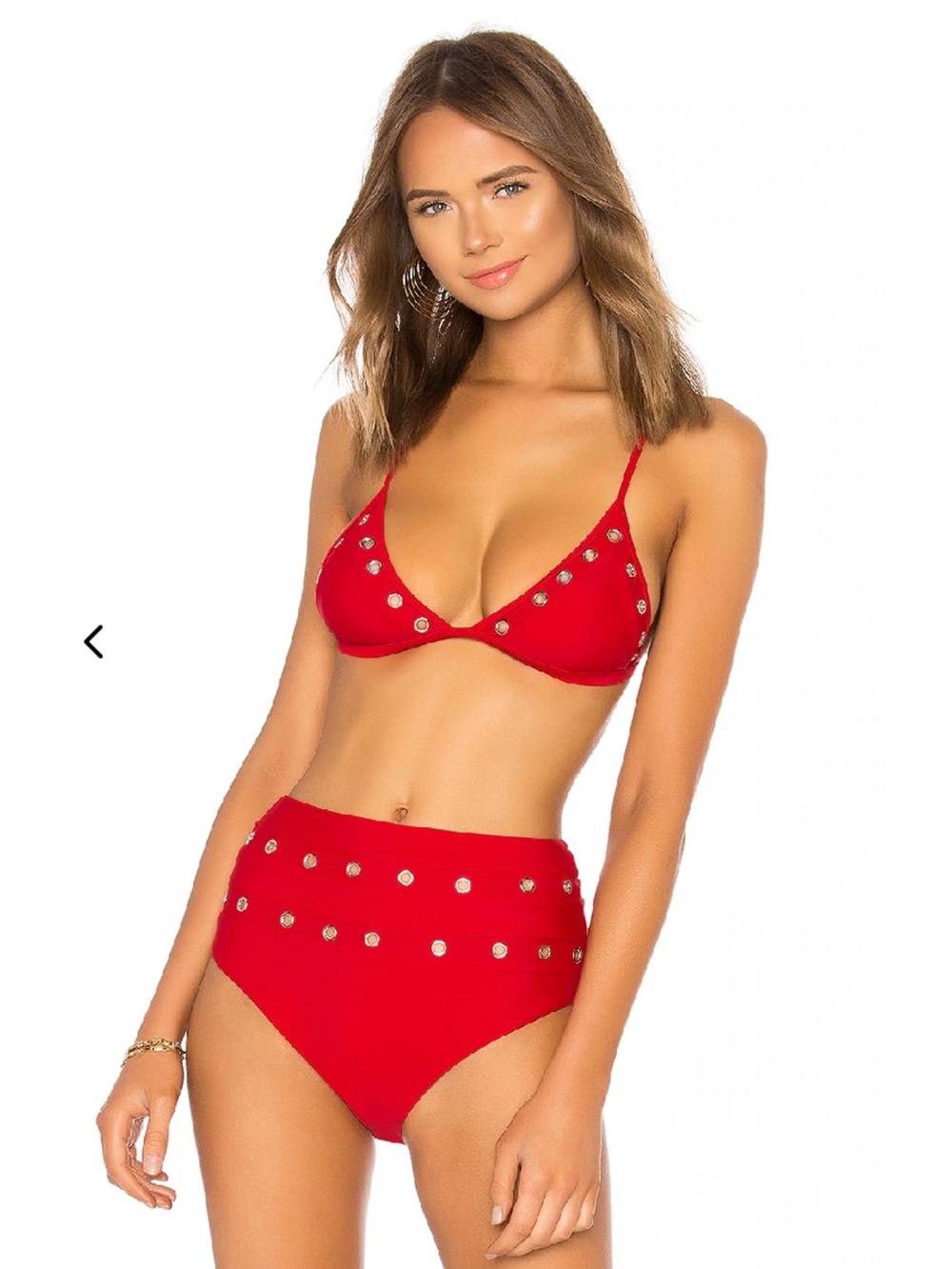 Lovers + Friends Bay Bikini Set Candy Red Grommet High Waist Swim Size M